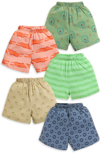 Luvlap Baby Boys & Girls Regular Fit 100% Cotton Shorts Pack Of 5, Peach, Olive, Grey, Beige & Paradise Green, M (3 To 6 Months)