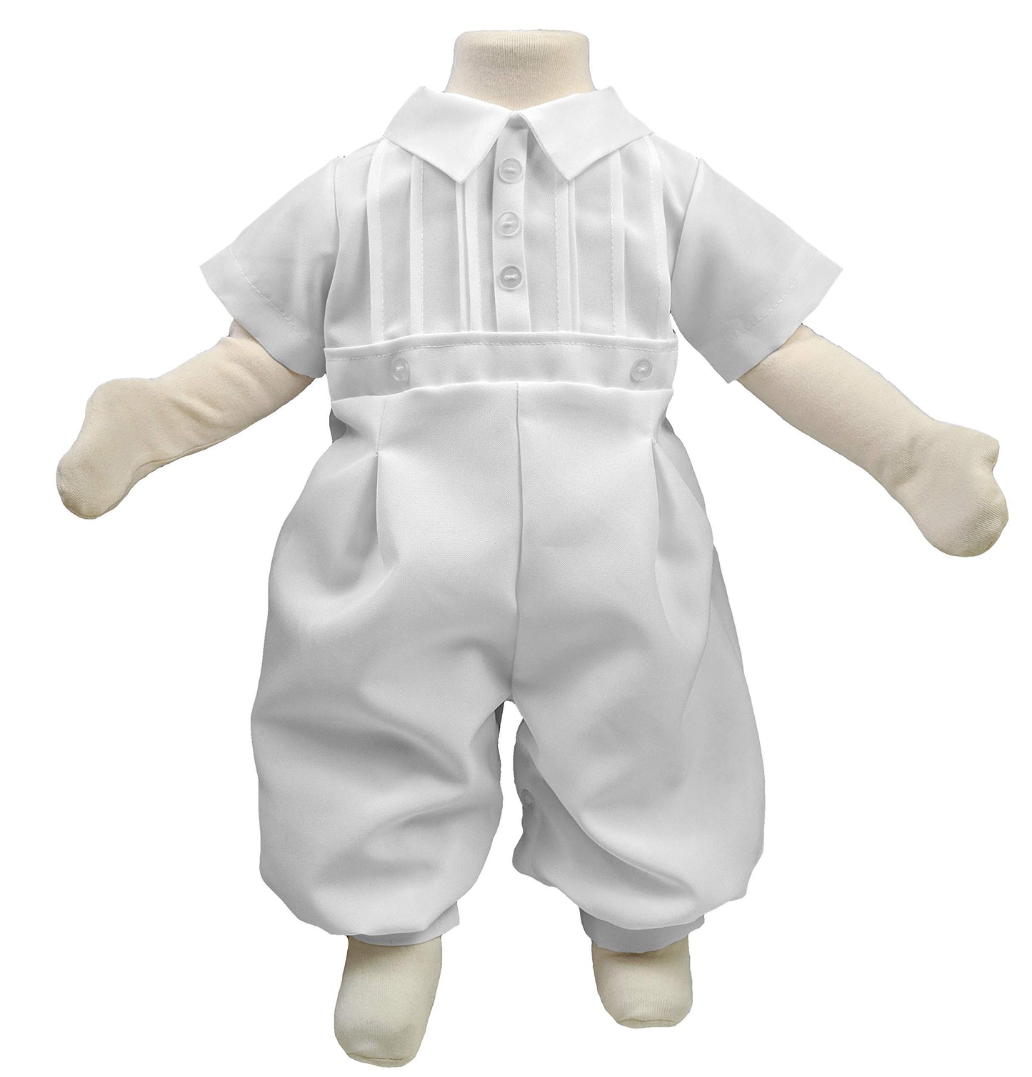 Little Things Mean A Lot Baby Boys White Short Sleeve Collared Romper Coverall With Pin-Tucking 12M
