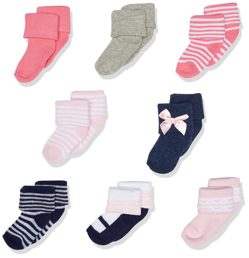 Luvable Friends Baby Boys Newborn And Terry Socks, Pink Scroll, 6-12 Months Us
