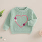 Nokpsedcb Baby Girl Cute Long Sleeve Heart Flowers Embroidery Oversized Sweater Toddler Valentine Outfit (Green, 18-24 Months)