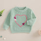 Nokpsedcb Baby Girl Cute Long Sleeve Heart Flowers Embroidery Oversized Sweater Toddler Valentine Outfit (Green, 9-12 Months)
