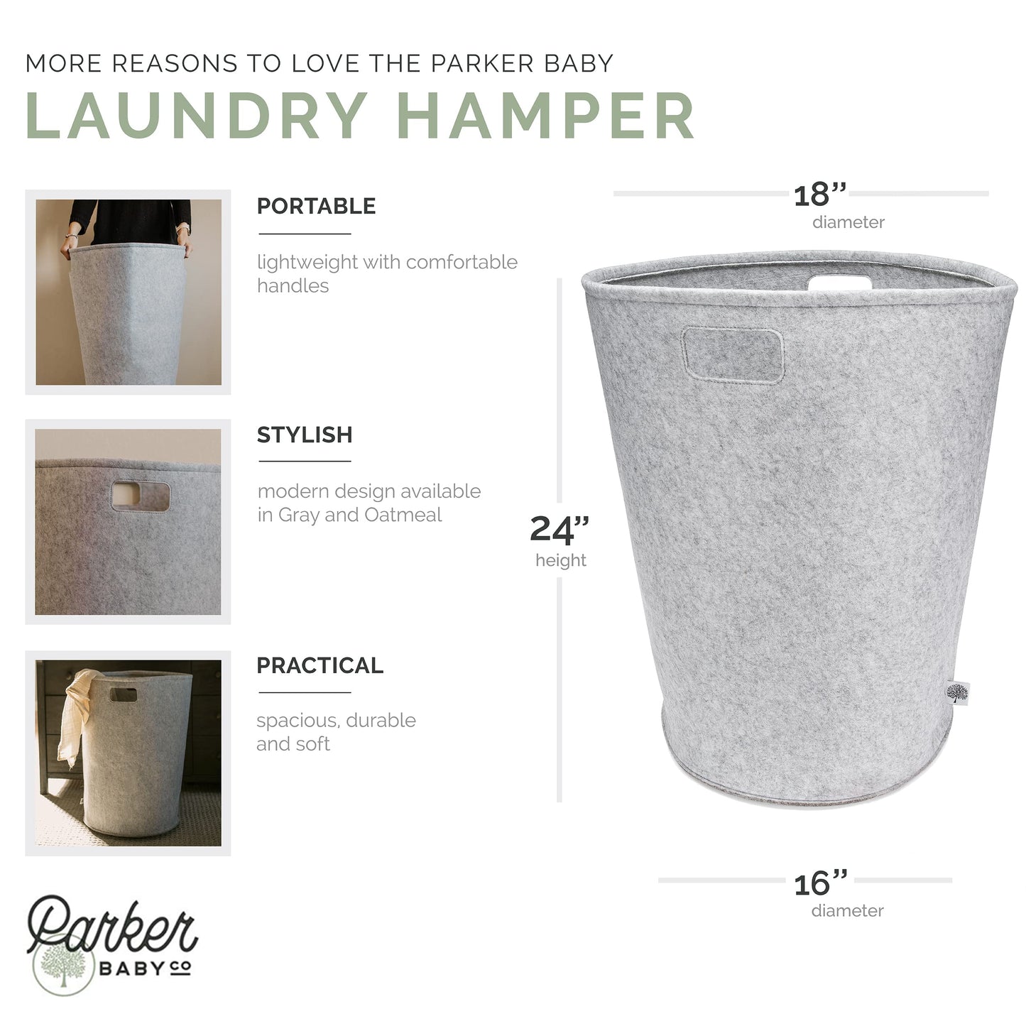 Parker Baby Nursery Laundry Hamper - Felt Storage Basket And Baby Hamper For Nursery (Gray)