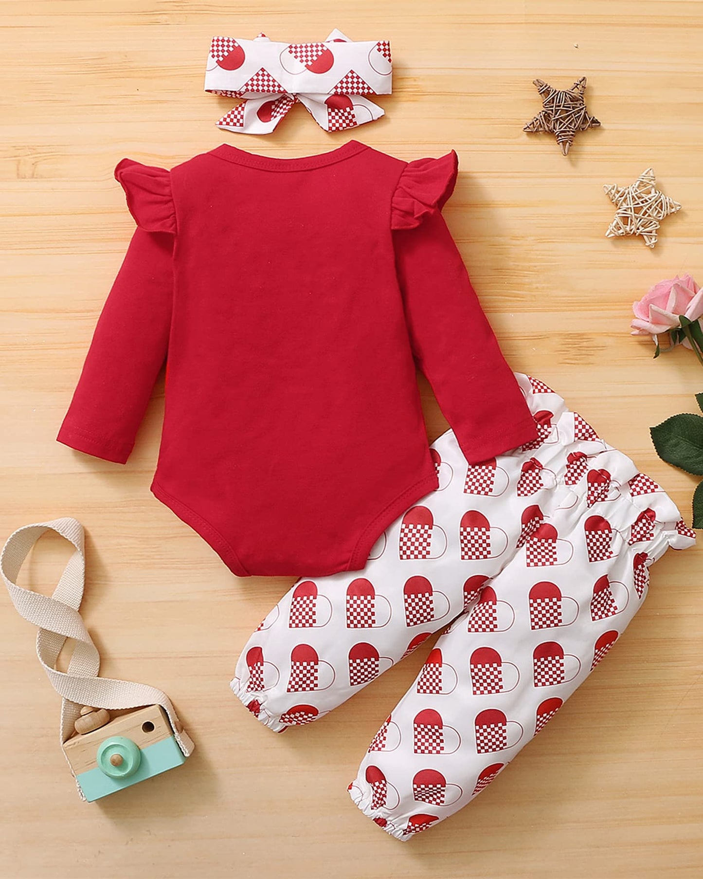 Baby Girl Clothes Valentines Day Outfits Infant Red Love Heart Shirt Bodysuit Long Pants Set Toddler Valentines Gifts 12-18 Mont