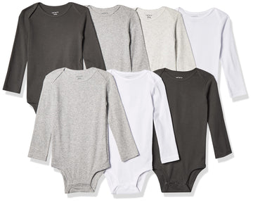 Carter'S Unisex Baby 7-Pack Long Sleeve Bodysuits Shirt, White/Grey, 6 Months Us