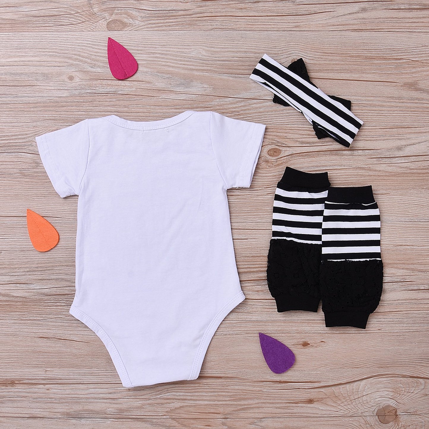 3Pcs Outfit Set Newborn Toddler Baby Girl Clothes Romper+ Leg Warmers+ Bow Headband (80(3-6M), White)