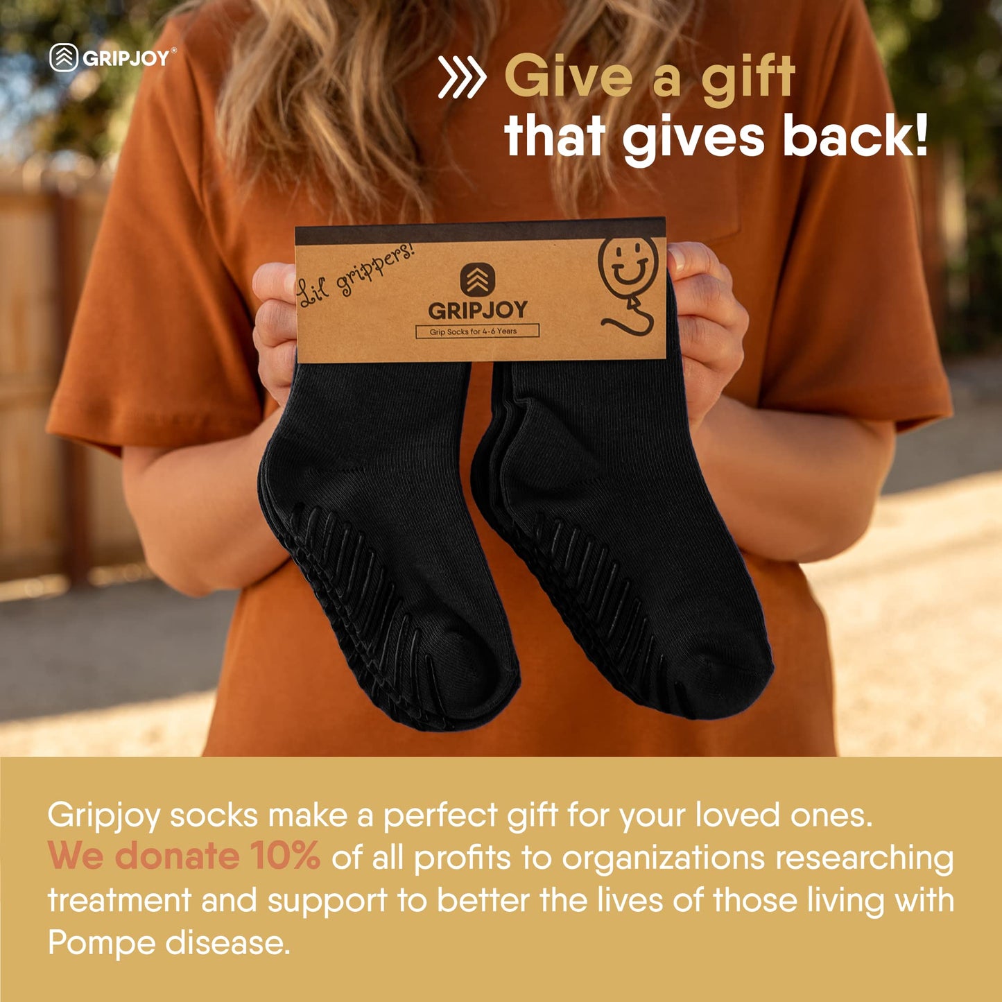 Gripjoy Toddler Socks With Grippers - Non Slip Socks For Kids - Toddler Grip Socks - 6-8Y - Black - 4 Pairs