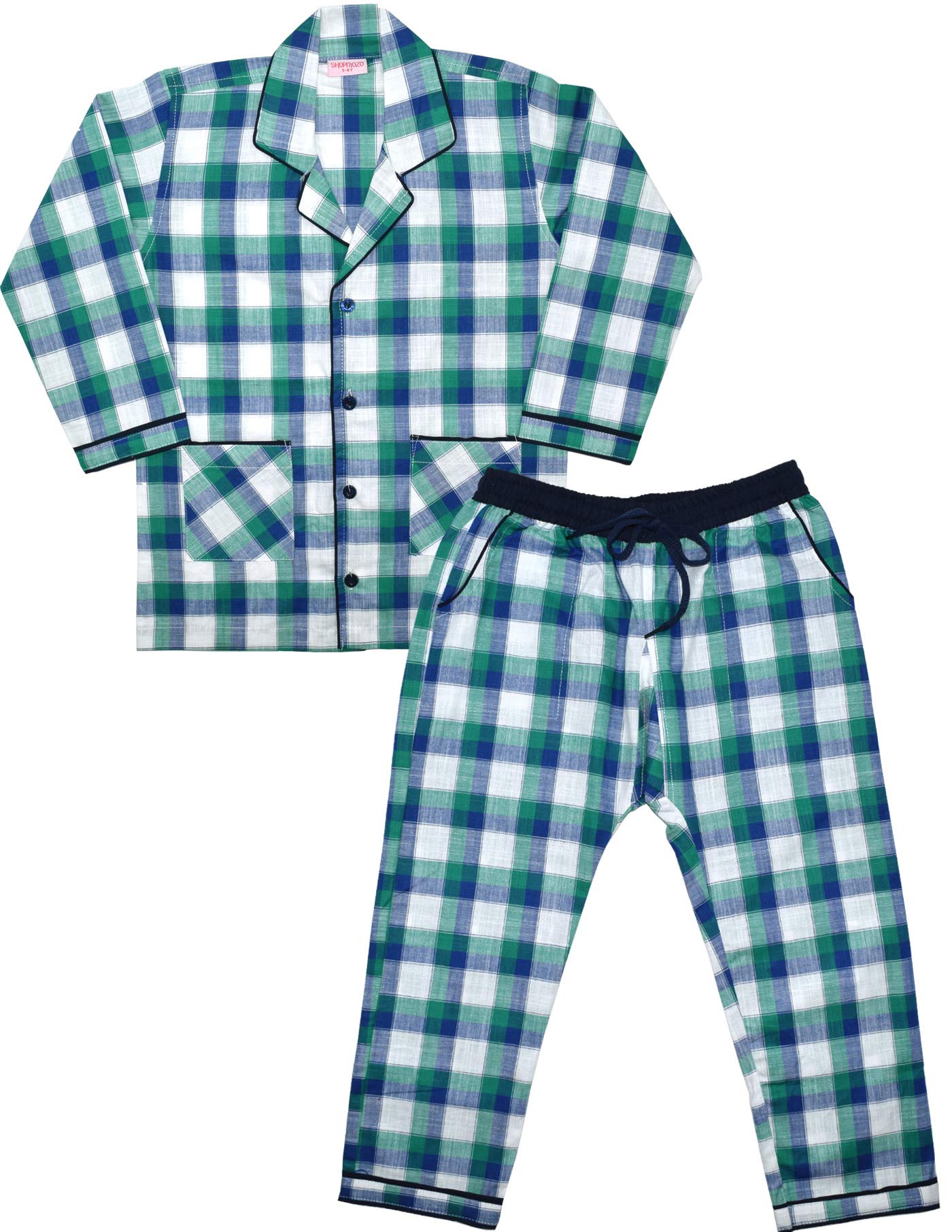 SHOPmOZO Unisex Pure Cotton Checkered Night Suit for Boys and Girls Pyjama Top Combo Set (SM00309UNISEXSWPS_34 Years Multicolo