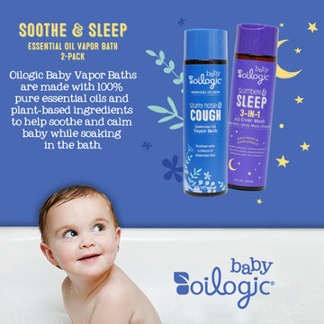 Oilogic Baby Vapor Bath Relief For Babies & Toddlers Bundle - 2-Pack (Slumber & Sleep, Stuffy Nose & Cough) - Baby Care Essentia