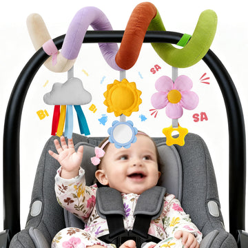 Stuffed Christmas Spiral Baby Car Seat Toys, Best Newborn Shower Gifts, Soft Infant Essentials Must Have Hanging Toys (Vibrant N