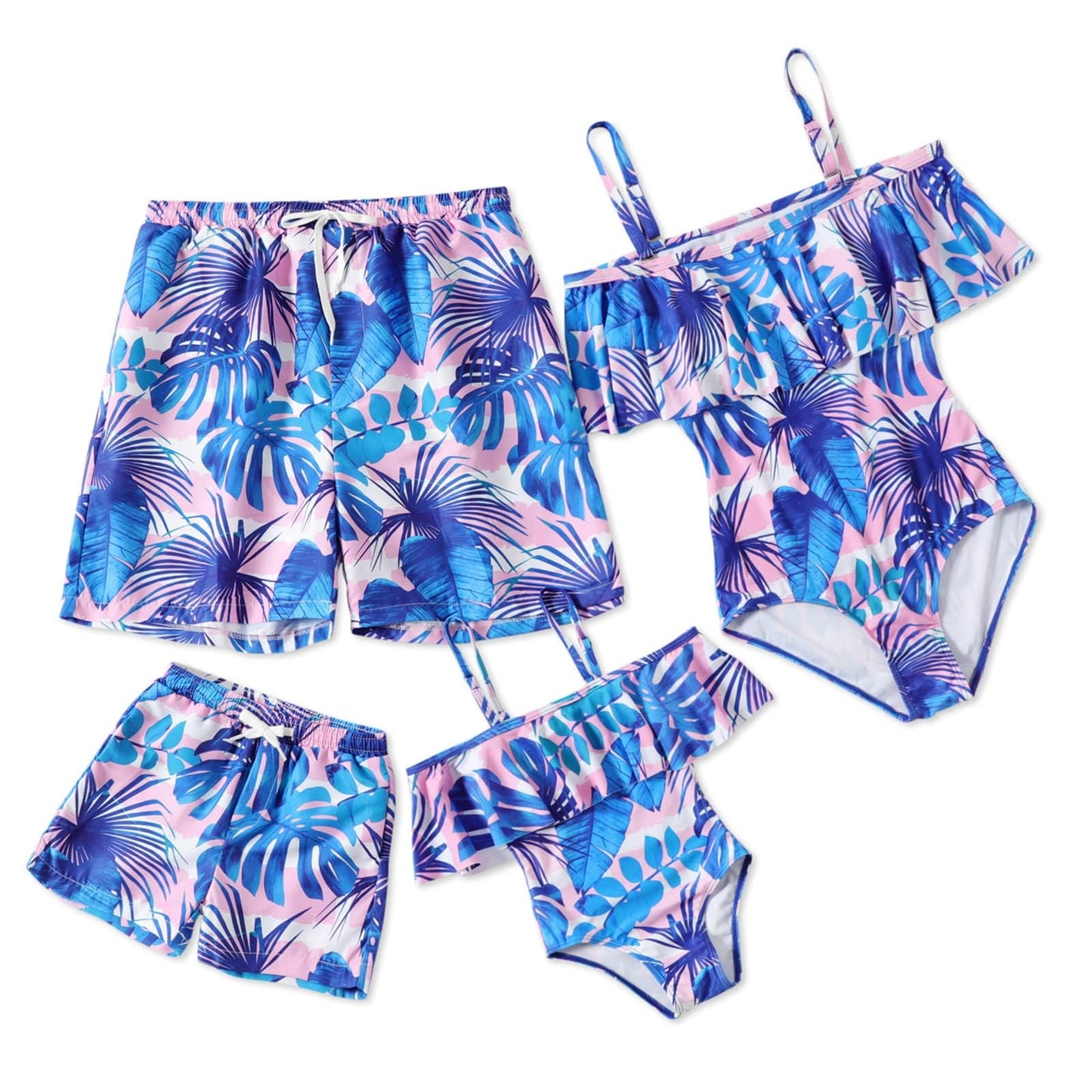 Iffei Family Matching Swimsuits One Piece Off Shoulder Bathing Suits Floral Printed Ruffles Mommy And Me Swimwear Men: M