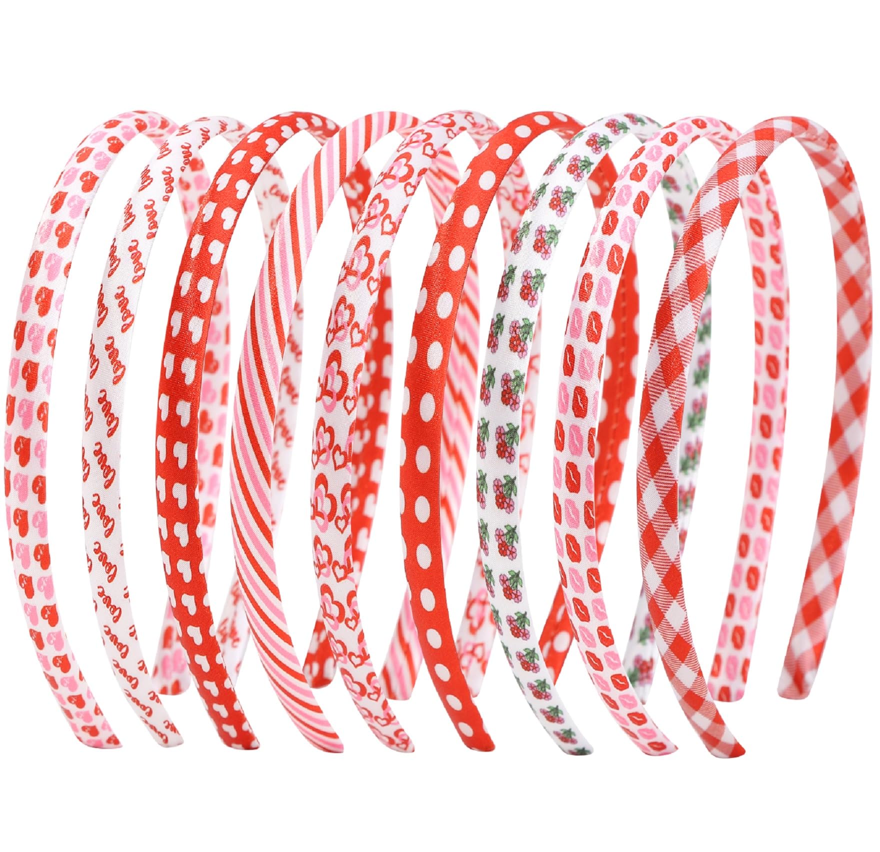 Headbands For Girls 9Pcs Thin Head Bands For Children Skinny Hairbands Heart Headband Toddler Floral Fabric For Kids Party Favor