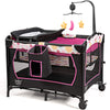 BABY JOY 4 in 1 Pack and Play, Baby Bedside Sleeper with Bassinet, 3 Adjustable Heights, Music Box, Easy to Install, Foldable Be