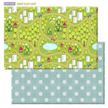 Baby Care Play Mat (Large, Playful - Country Town (Blue)) 82 x 55 Original One-Piece Reversible Rollable Waterproof Play Mat