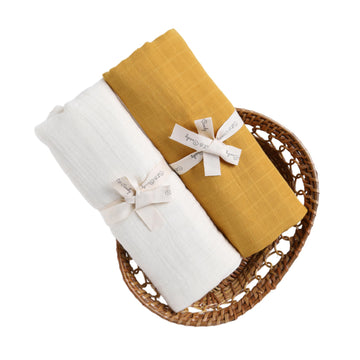 Cot & Candy Baby Organic Muslin Swaddle Wrap Pack of 2Milk + Mustard