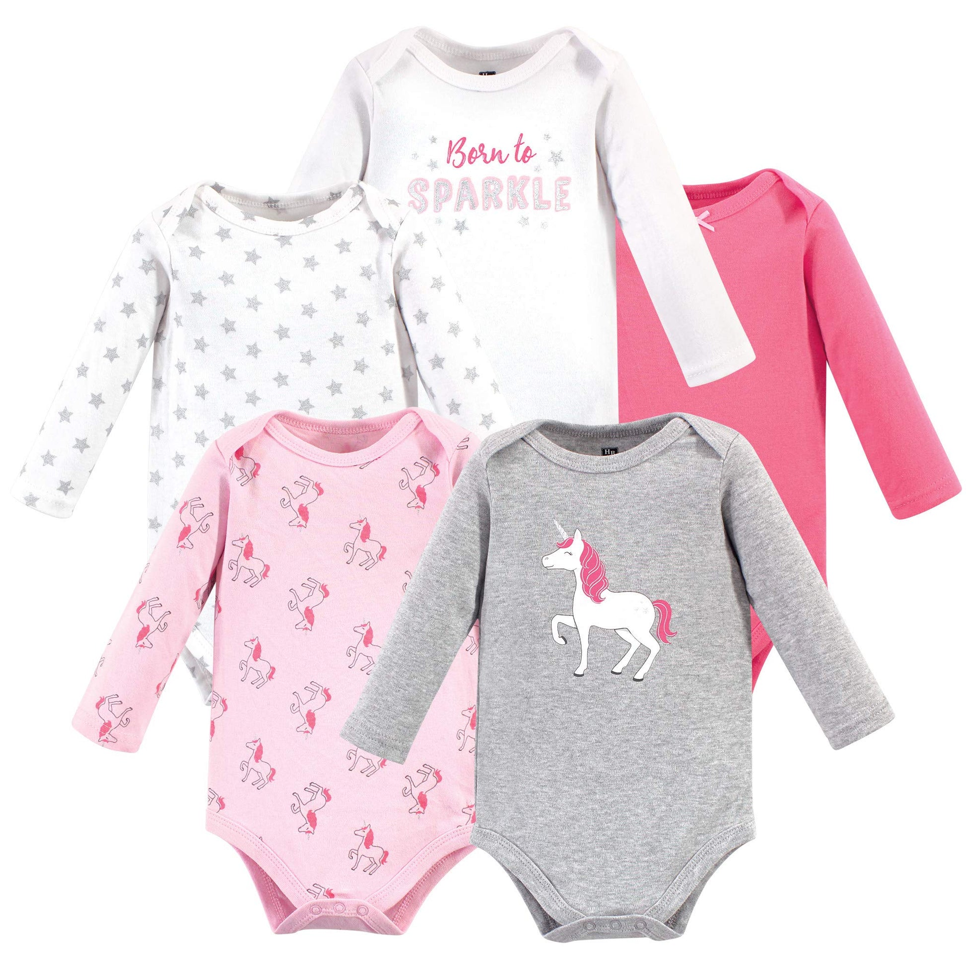Hudson Baby Unisex Baby Cotton Long-Sleeve Bodysuits, Pink Unicorn, 6-9 Months Us