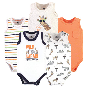 Hudson Baby Unisex Baby Cotton Sleeveless Bodysuits, Wild Safari, 3-6 Months