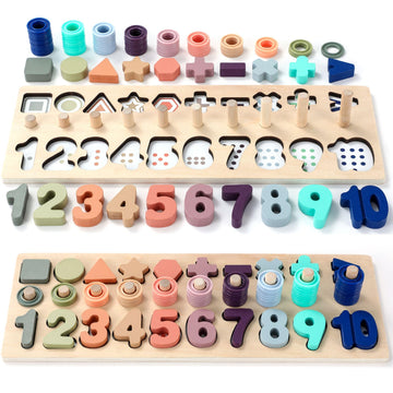 BEKILOLE Wooden Number Puzzle for Toddler Activities - Montessori Toys for Toddlers Shape Sorting Counting Game for Age 3 4 5 Ye