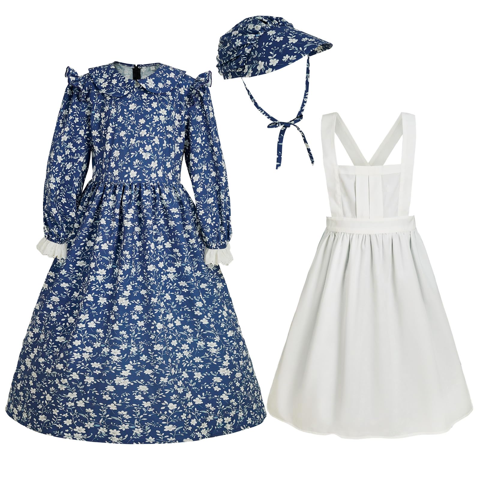 Uezjymi Colonial Girl Dress Pioneer Costumes With Bonnet (Z3752Bu,Xs) – Cutebaby