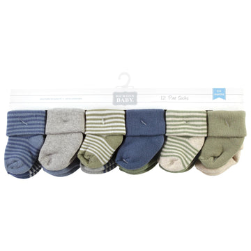 Hudson Baby Unisex Baby Cotton Rich Newborn And Terry Socks, Blue Sage Stripe, 6-12 Months
