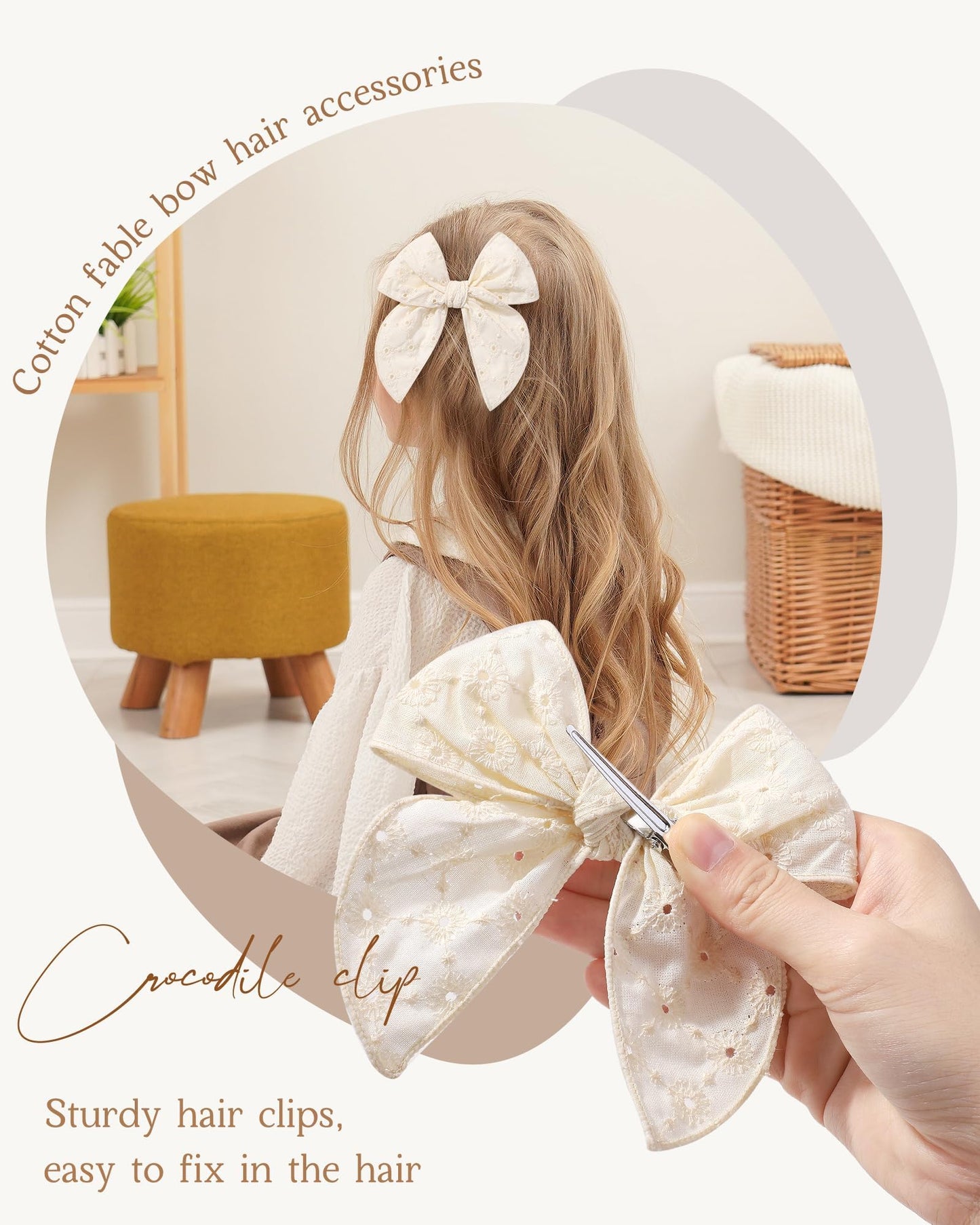 Doboi 8Pcs Baby Girls Hair Clips Fable Hair Bows Cotton Linen Bows For Girls Hair Accessories For Baby Toddlers Kids (Includes B