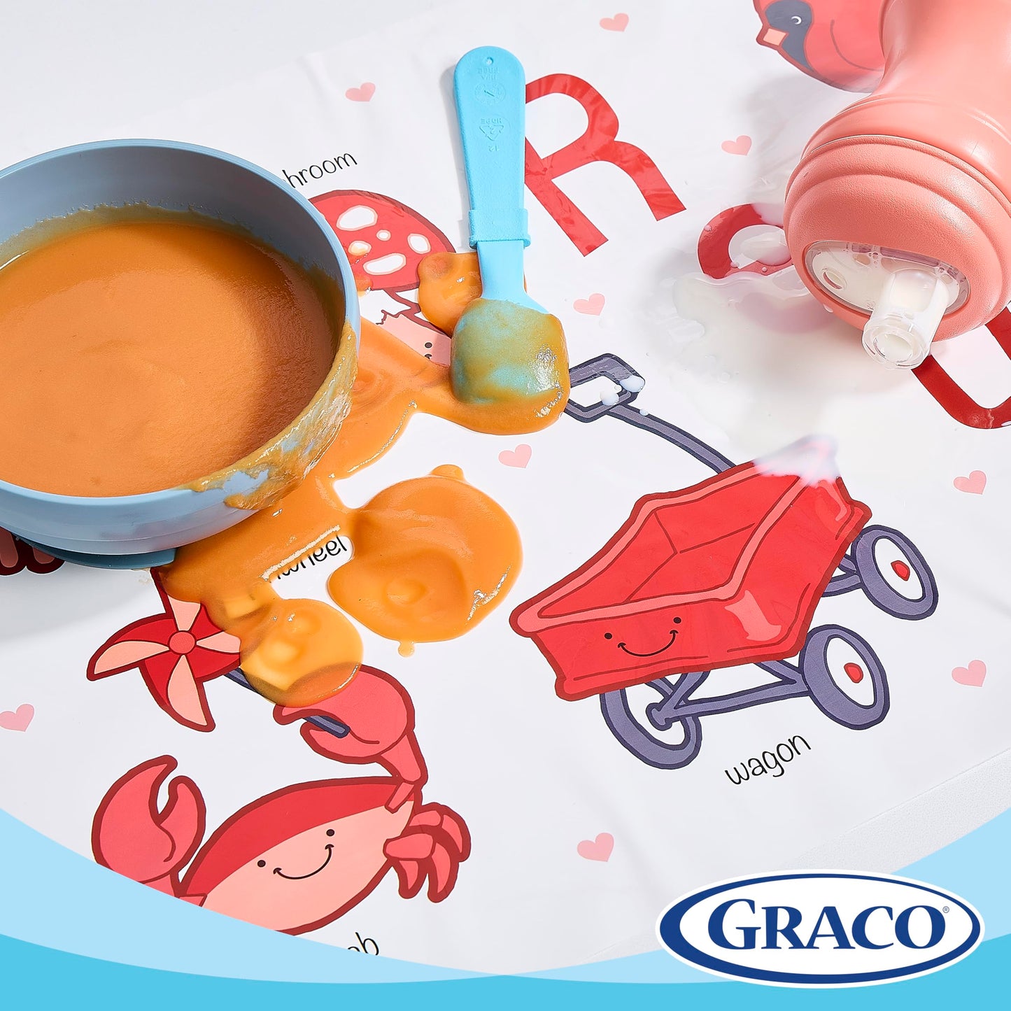 Graco Baby Disposable Stick-On Placemats, 4 Subtle Designs (10 Each), 12'X18' Sticky Placemats With Adhesive Strips For Baby L