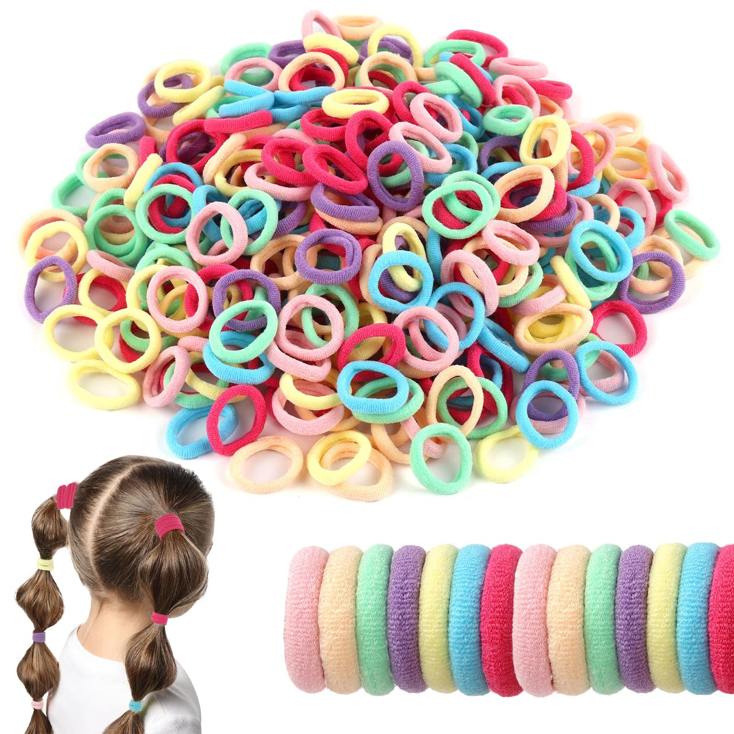 500 PCS Toddler Hair Ties, Kids Hair Ties, Baby Colorful Hair Accessories for Girls and Kids, No Damage Ponytail Holders No Crea
