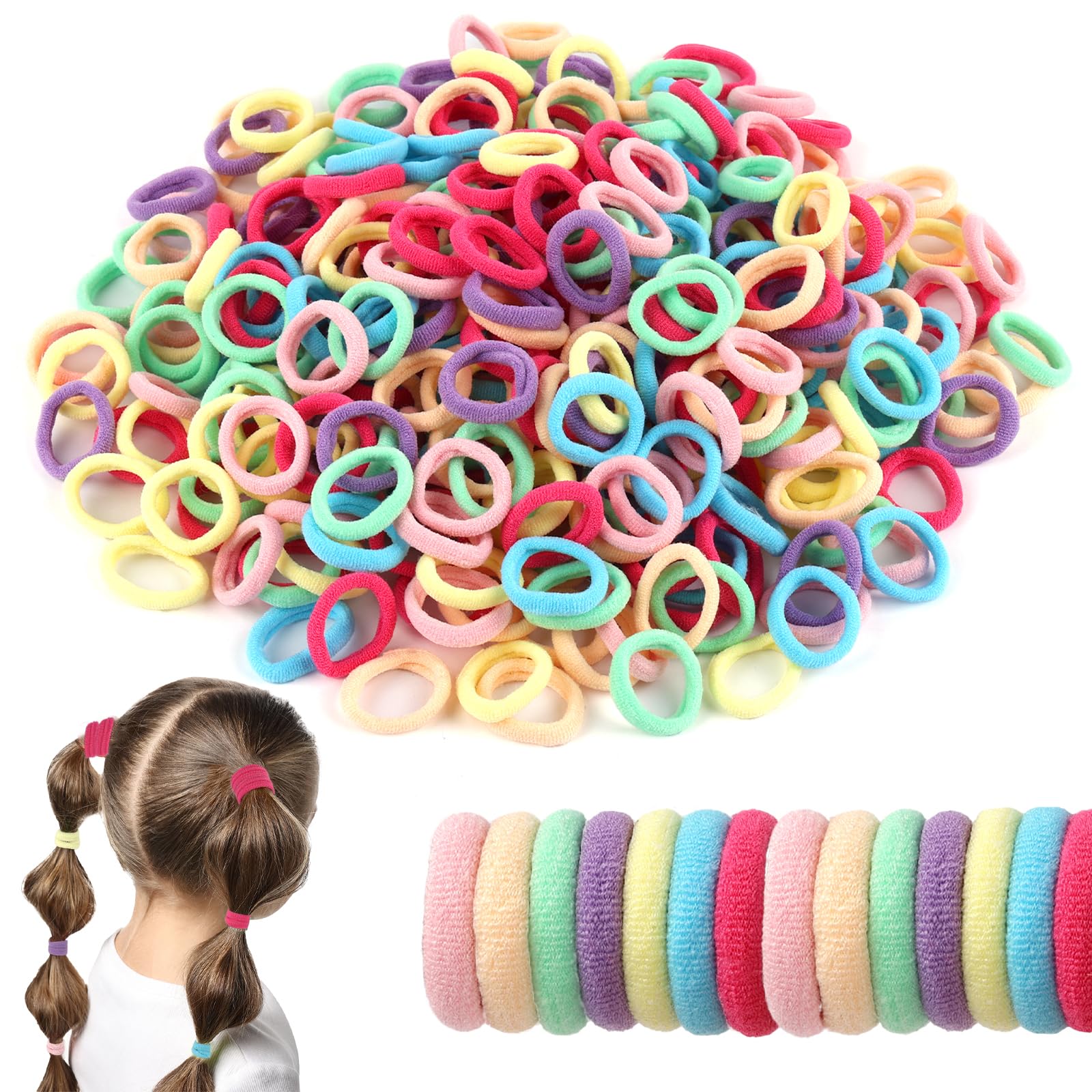 500 PCS Toddler Hair Ties, Kids Hair Ties, Baby Colorful Hair Accessories for Girls and Kids, No Damage Ponytail Holders No Crea