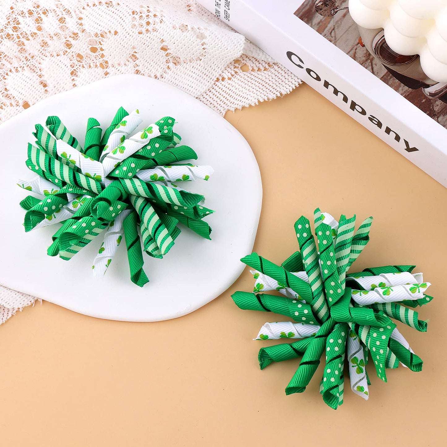 St Patricks Day Korker Hair Bow Clip 3'' Irish Green Shamrock Curly Corker Fireworks Alligator Barrette Toddler Baby Girls Kids