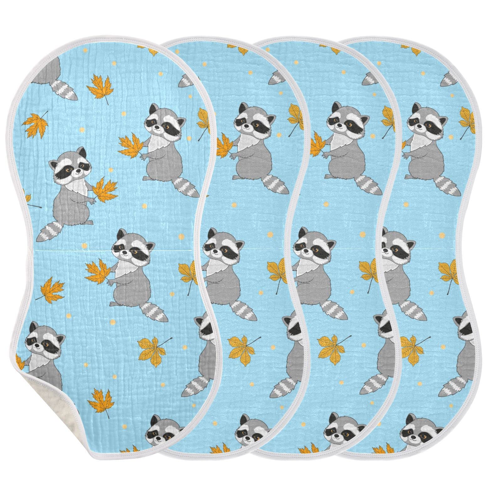 YYZZH Raccoons Autumn Leaves Pattern Muslin Burp Cloths for Baby 4 Pack 100% Cotton Baby Washcloths Bibs for Boy Girl