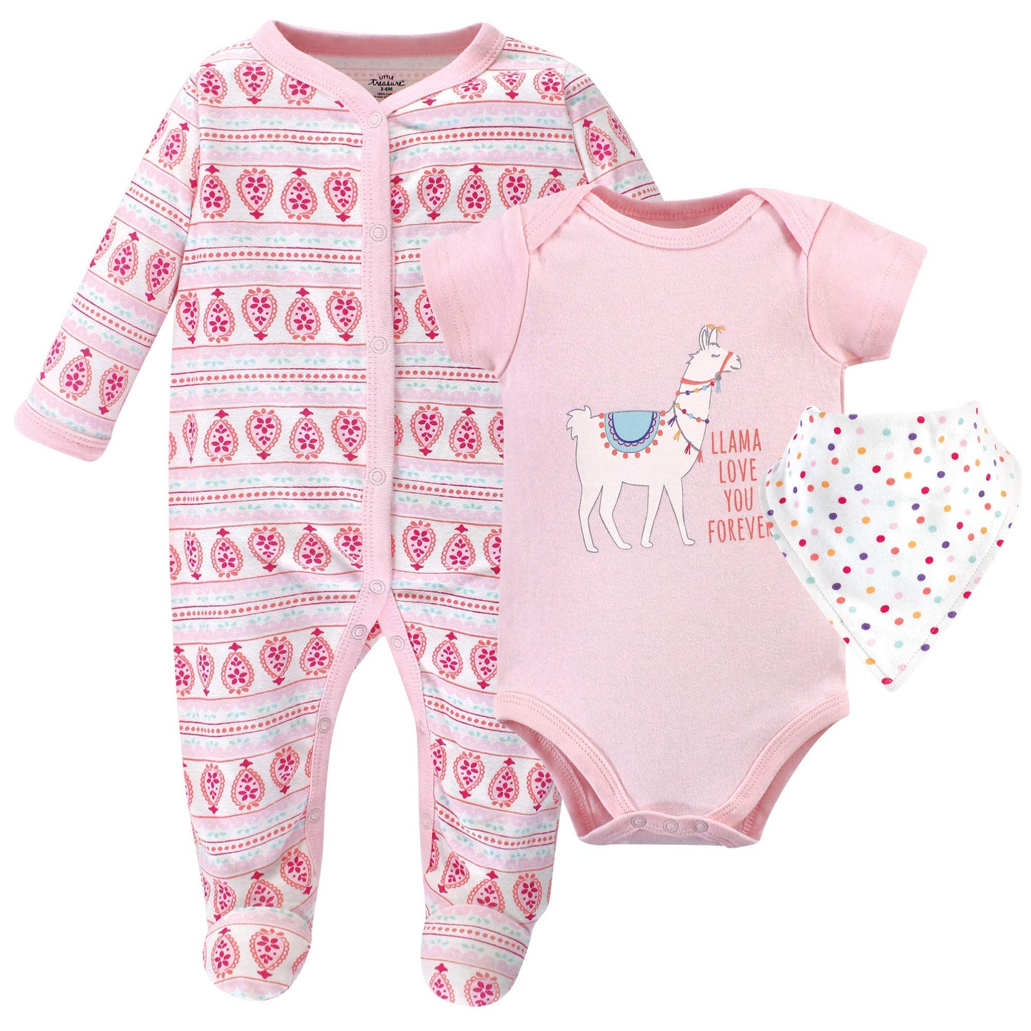Little Treasure Unisex Baby Sleep And Play, Bodysuit And Bib, Llama Love, 6-9 Months