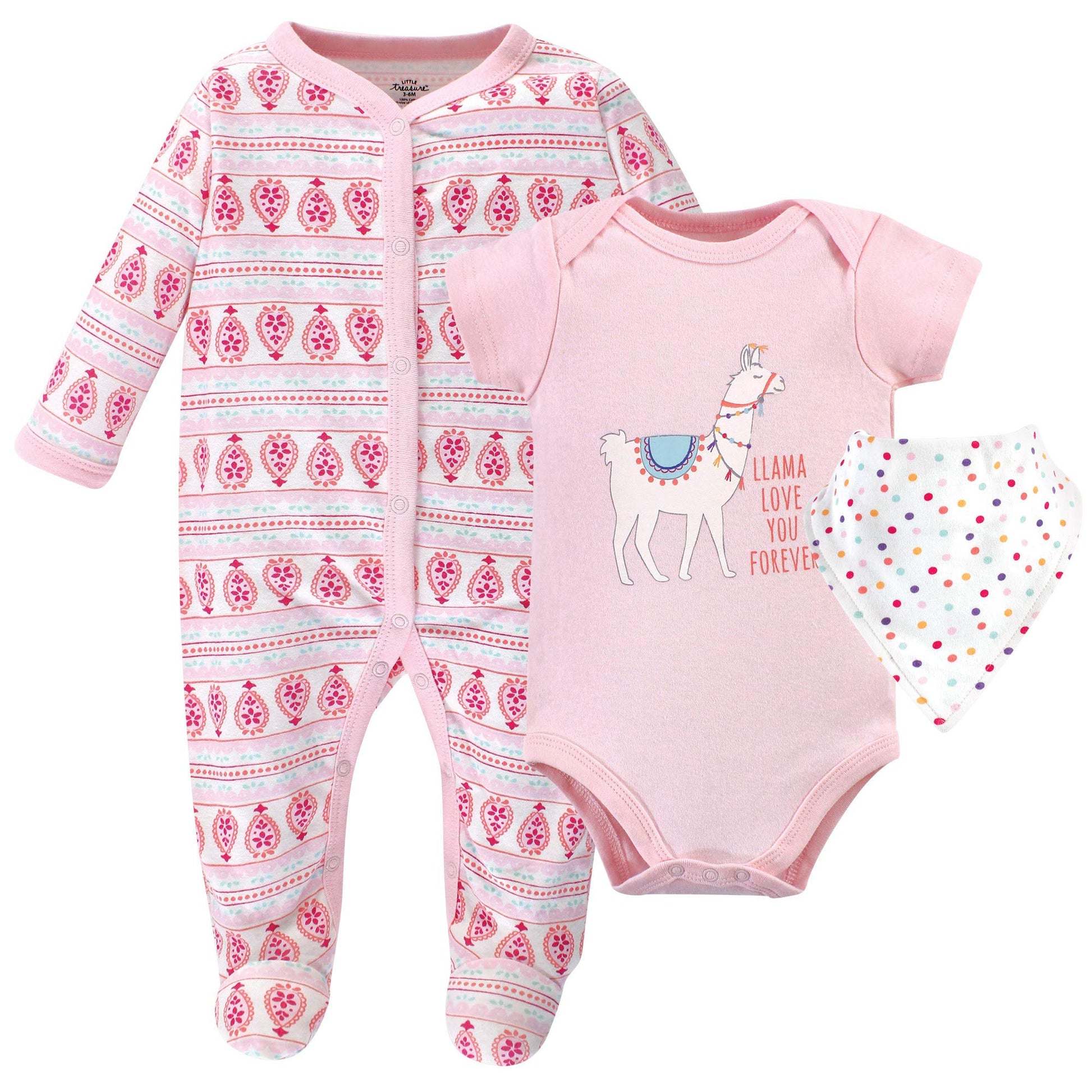 Little Treasure Unisex Baby Sleep And Play, Bodysuit And Bib, Llama Love, 6-9 Months