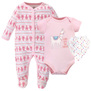 Little Treasure Unisex Baby Sleep And Play, Bodysuit And Bib, Llama Love, 6-9 Months