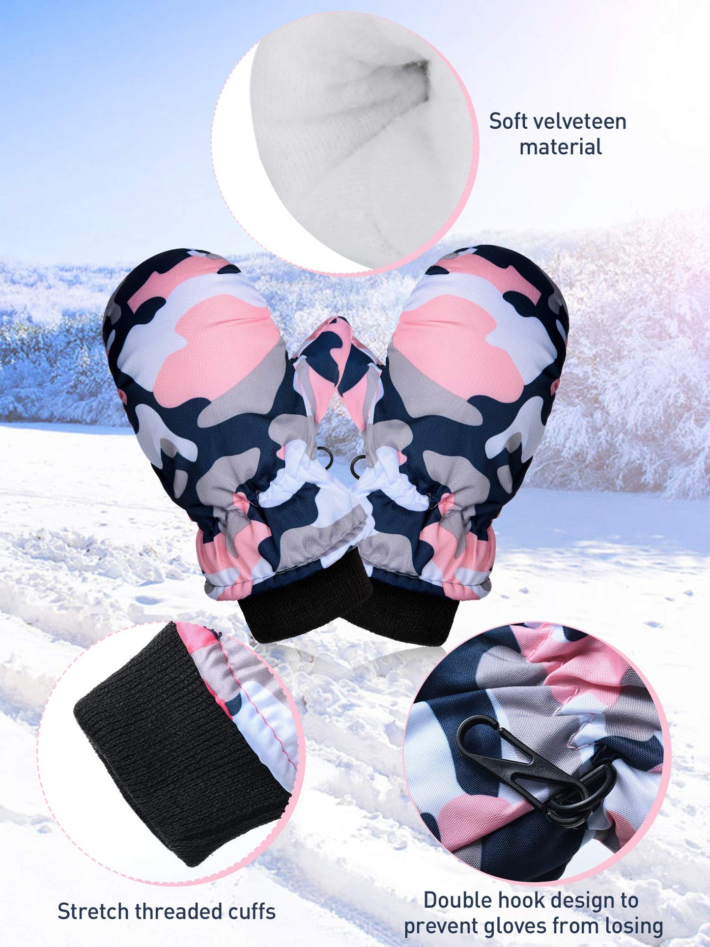 6 Pairs Waterproof Gloves Kids Winter Snow Mittens Windproof Ski Gloves For Weather Children Outdoor Activities (Camouflage,3-5T