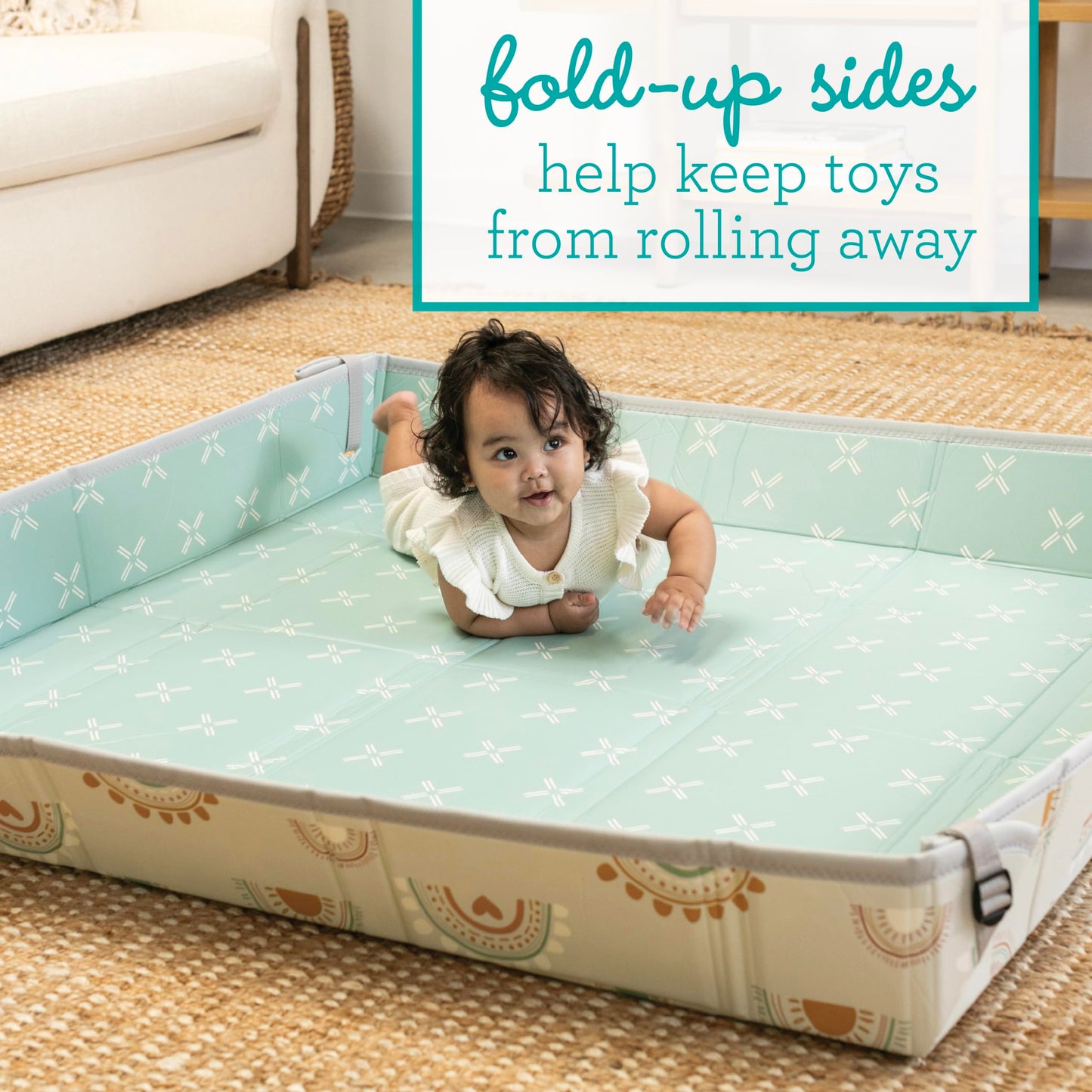 Infantino Foldable Soft Foam Mat, Extra Large Double-Sided Cushioned Portable Play Mat With Fold-Up Sides, Non Slip Crawling & P