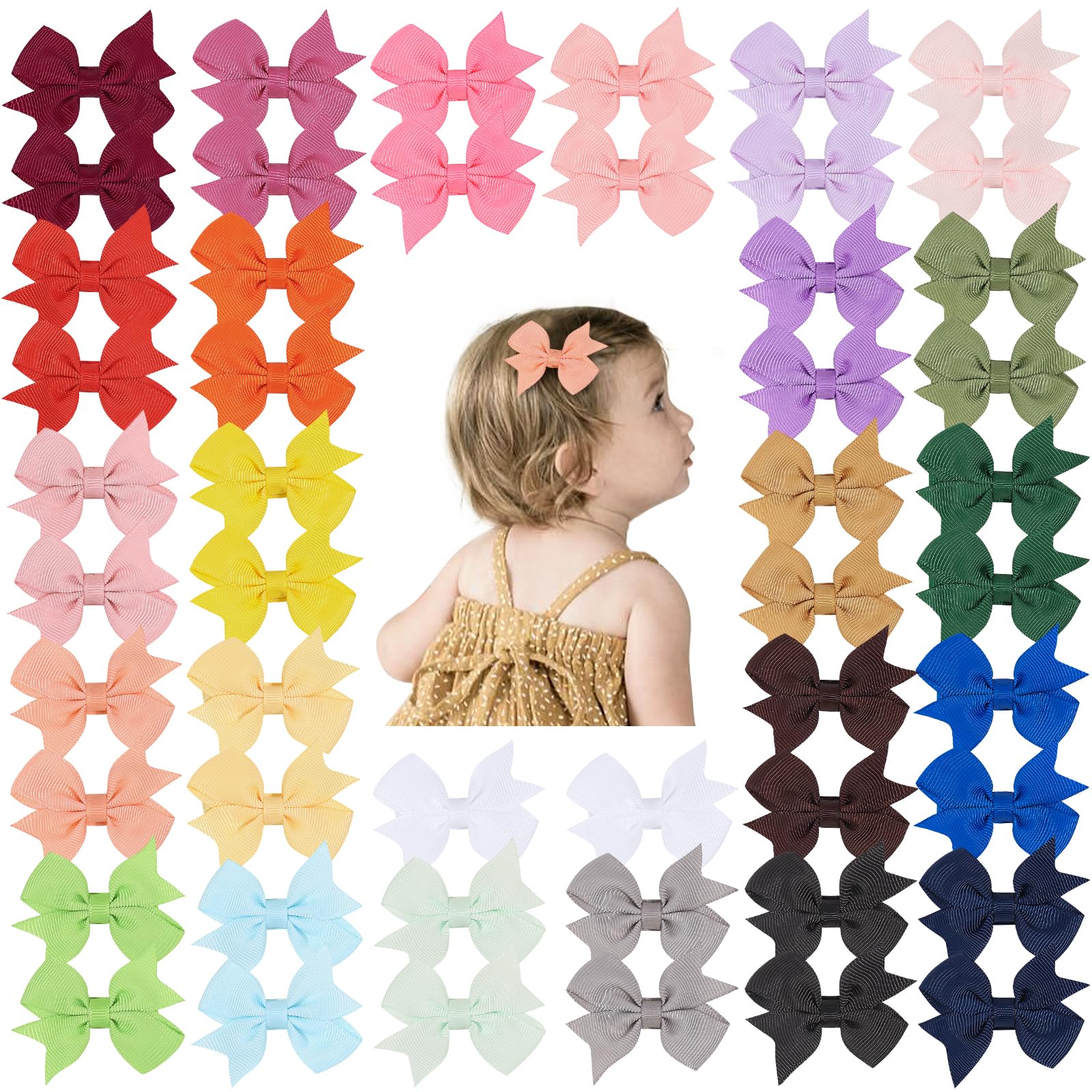 50Pcs 2 Inch Baby Hair Bows Clips For Girls Grosgrain Ribbon Fully Lined Infant Hair Clips Accessories For Baby Girls Newborns T