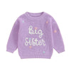 Toddler Infant Baby Girl Knit Sweater Big Sister Little Sister Matching Outfits Long Sleeve Pullover Sweatshirt (Purple, 3 Years