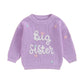 Toddler Infant Baby Girl Knit Sweater Big Sister Little Sister Matching Outfits Long Sleeve Pullover Sweatshirt (Purple, 4 Years