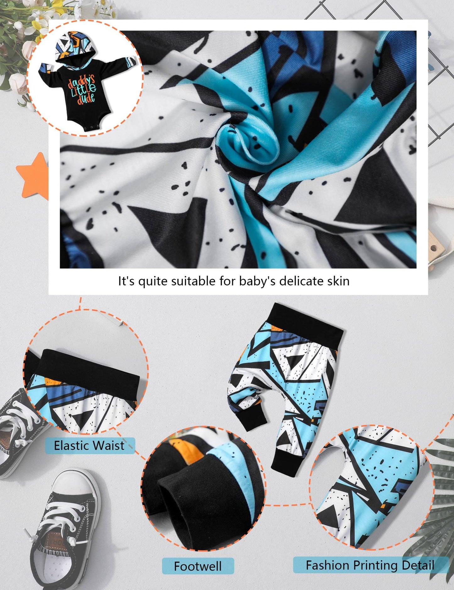Baby Boy Clothes 9-12 Months Baby Boy Hoodies Romper Daddys Little Dude Outfit 2Pcs Set Baby Boy Stuff Gifts