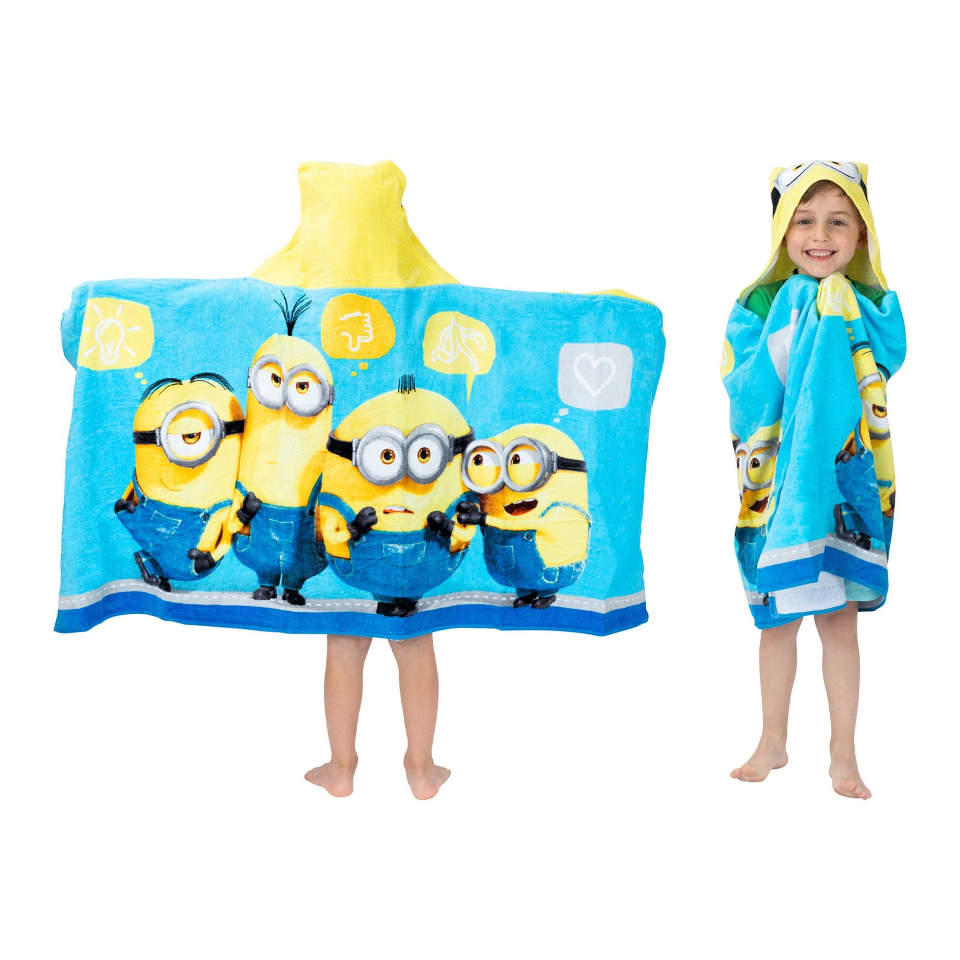 Despicable Me Minions Bath/Pool/Beach Soft Cotton Terry Hooded Towel Wrap, 24' X 50', By Franco Kids