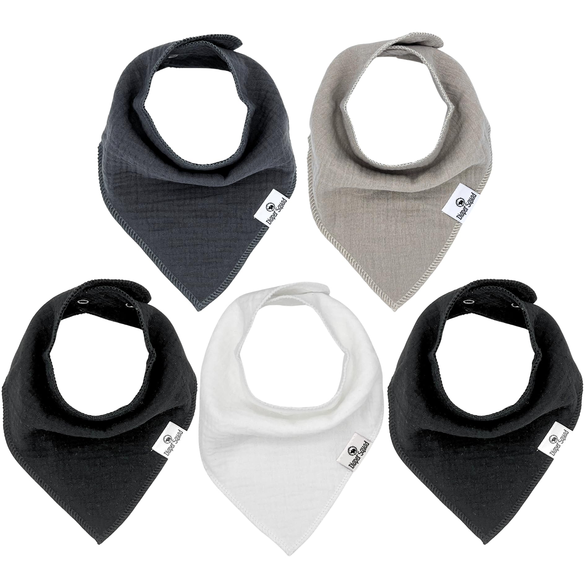 Diapersquad'S 5-Pack Baby Bibs For Drooling And Teething, Bibs For Boys, Baby Girl - Solid Cotton Baby Drool Bibs (Basics - 100%