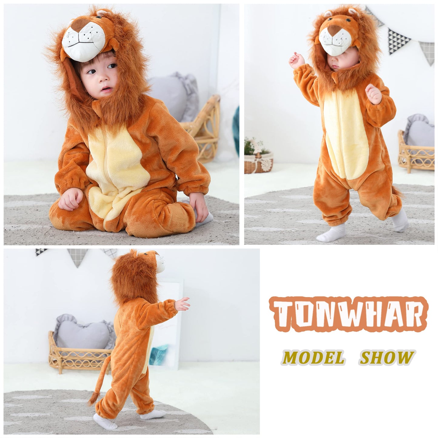 Tonwhar Infant And Toddler Halloween Cosplay Costume Kids' Animal Outfit Snowsuit(3-6 Months,Lion)
