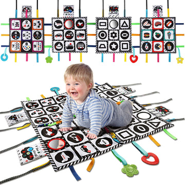 Teytoy Tummy Time Floor Mirror, Double High Contrast Play And Pat Activity Mat Black And White Baby Crinkle Toys With Teether, G