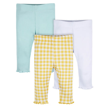 Gerber Baby Girl'S Toddler Multi-Pack Premium Leggings, Yellow White Blue, 12 Months