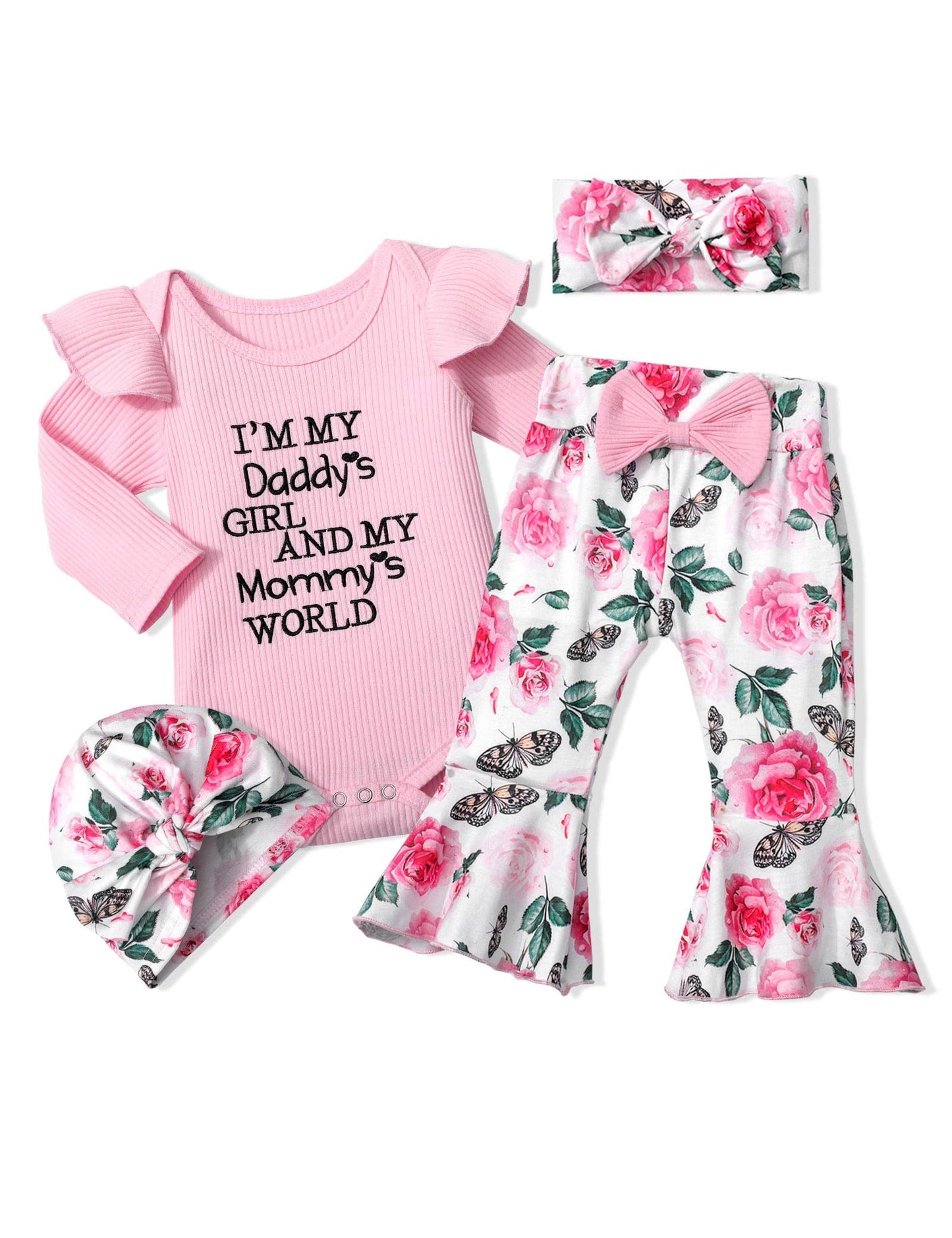 Adifun Baby Girl Clothes,0 3 Months Baby Girl Winter Ruffle Pink I'M My Daddy'S Girl And My Mommy'S World Long-Sleeved Floral Ba