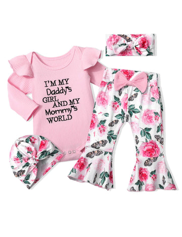 Adifun Baby Girl Clothes,0 3 Months Baby Girl Winter Ruffle Pink I'M My Daddy'S Girl And My Mommy'S World Long-Sleeved Floral Ba