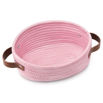 Abenkle Small Woven Basket, Mini Cotton Rope Storage Basket, Tiny Easter Basket, Shelf Basket, Oval Decorative Toy Dog Cat Baske