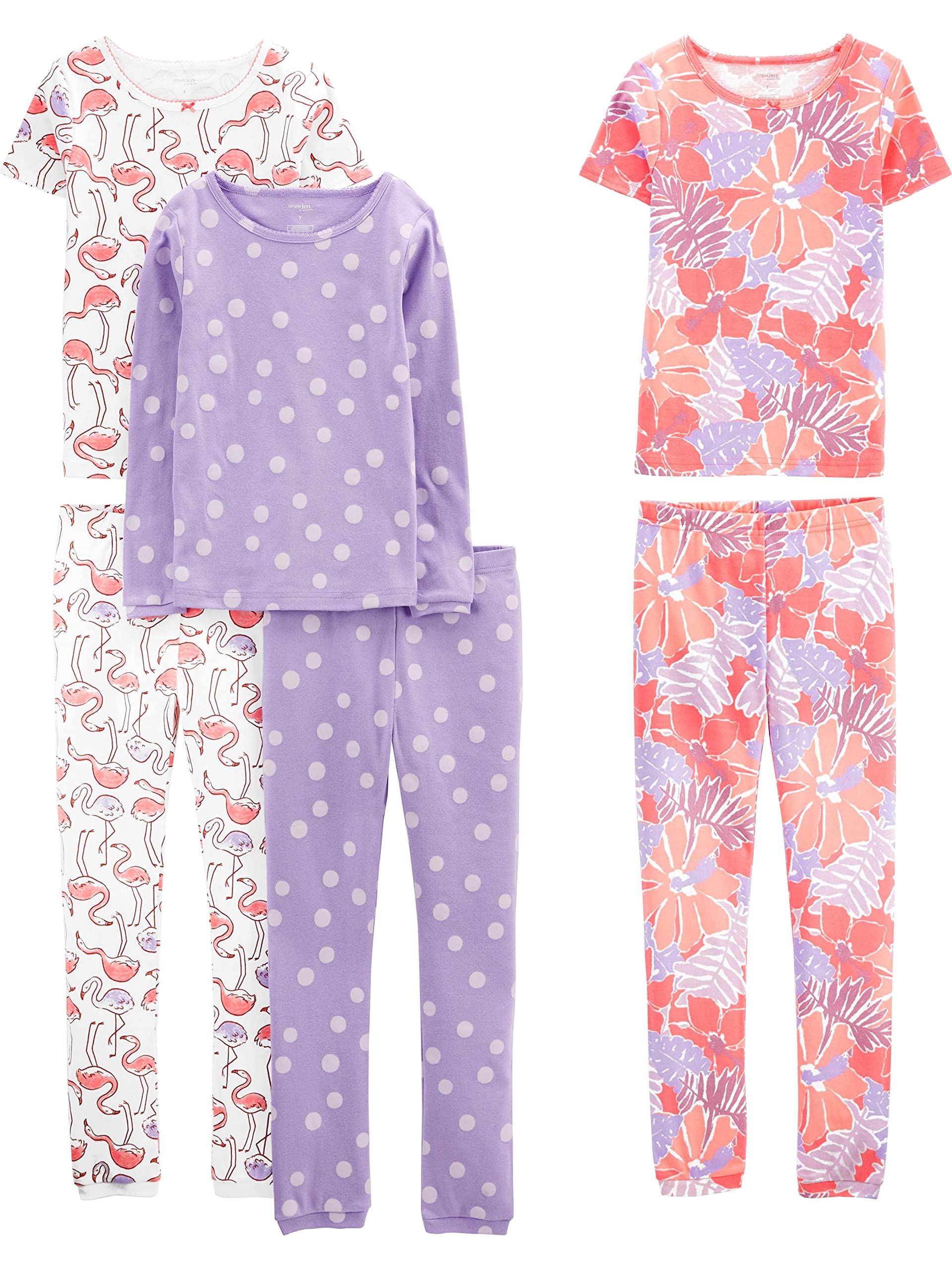 Simple Joys by Carters Girls Snug-Fit Cotton Pajama Set, Violet/Dot/Flamingo, 18M