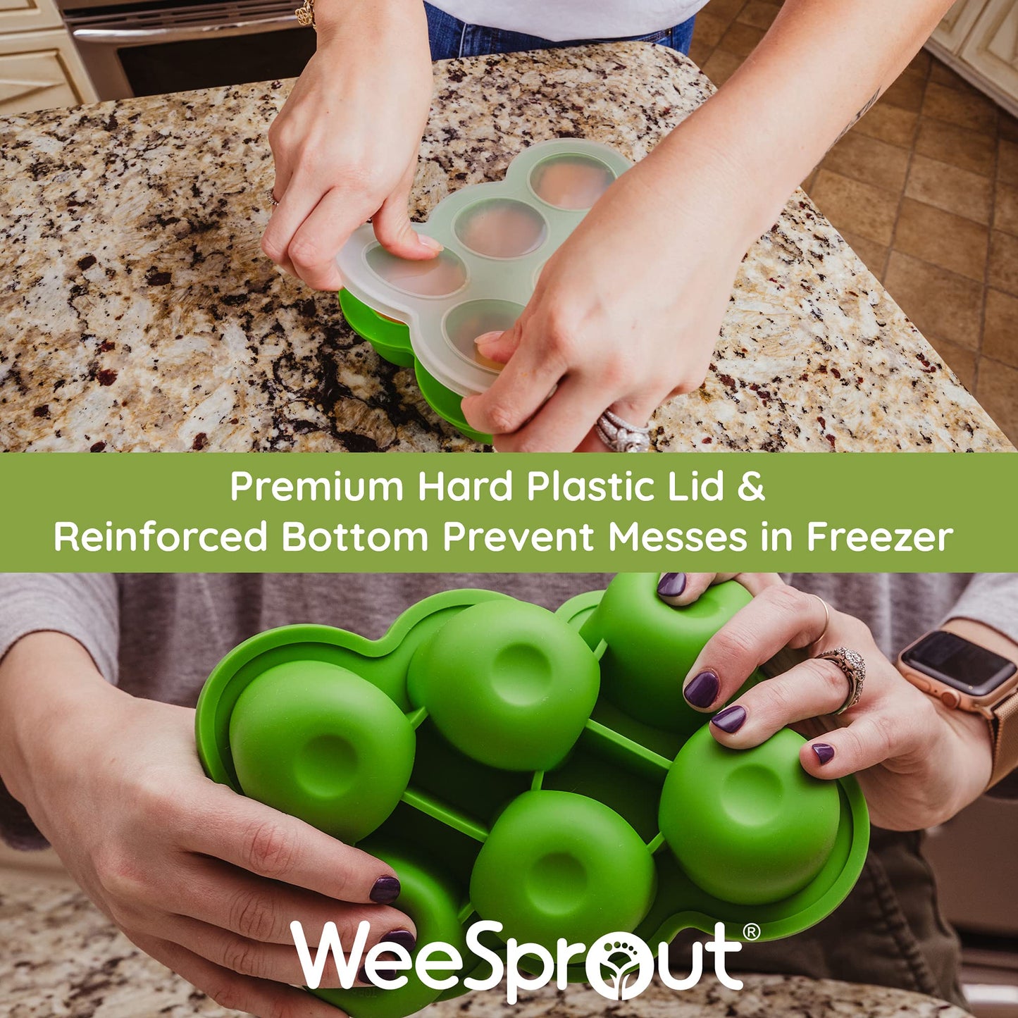 Weesprout Silicone Freezer Tray With Clip On Lid Perfect Food Storage Container For Homemade Baby Food, Vegetable, Fruit Purees,