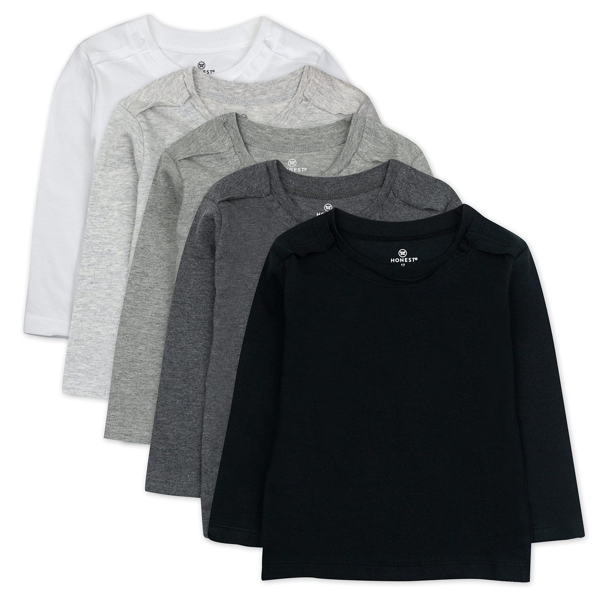 Honestbaby Baby Girls Organic Cotton Long Sleeve Tshirts Multi Pack Infant And Toddler Shirts, Gray Ombre, 0-3 Months Us