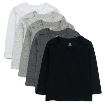 Honestbaby Unisex Baby 5-Pack Organic Cotton Long Sleeve T-Shirts Infant And Toddler Shirts, Gray Ombre, Newborn Us